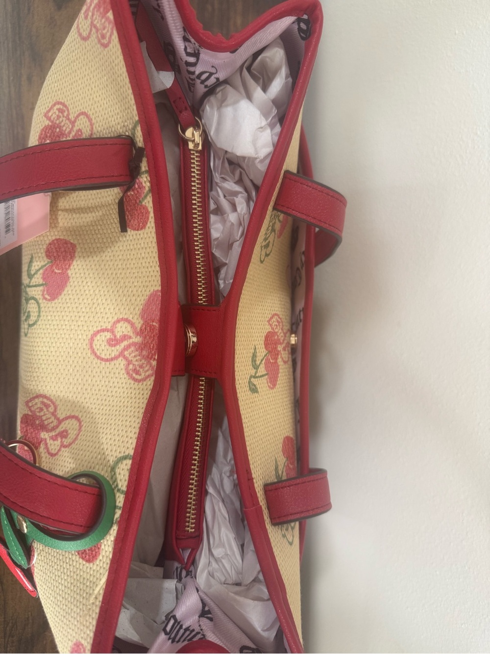 Juicy Couture Cherry Print Tote with Red Trim - Picture 4 of 6